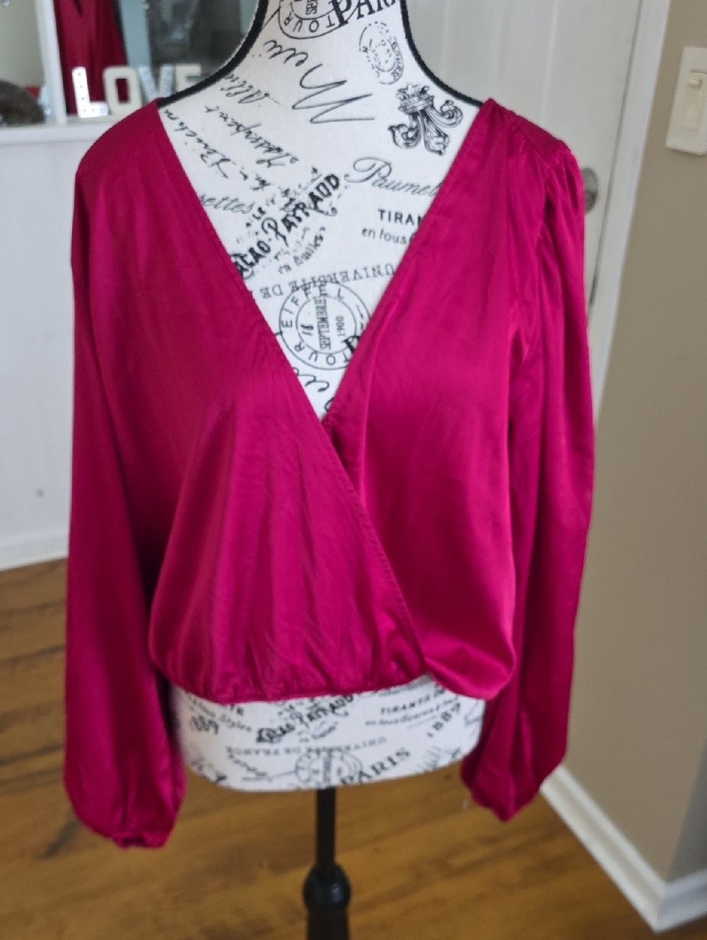 Express Magenta Wrap-Front Long Sleeve Blouse